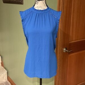 LOFT Royal Blue Ruffle Blouse, Size L